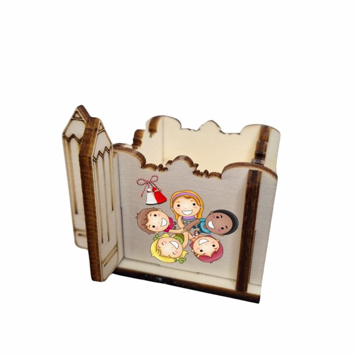 Cutie Mini Aranjamente Florale, Lemn, 1 Martie, Profesoara, Educatoare, 7x7x6 cm, CAUV049 - imagine 4