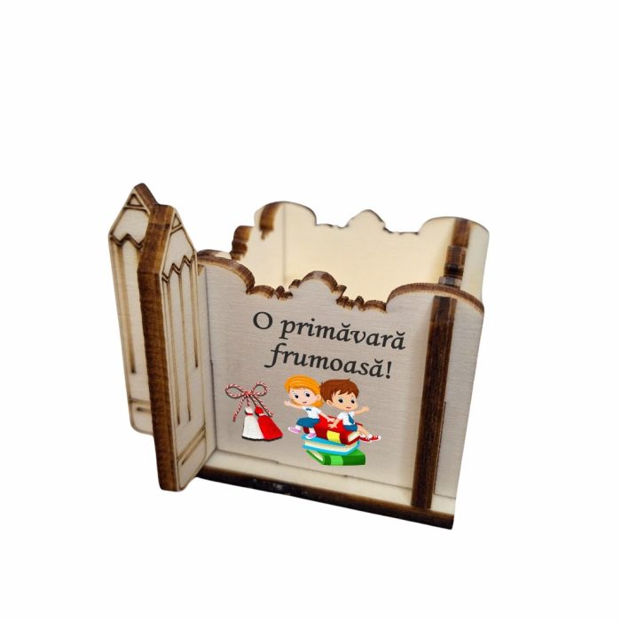 Cutie Mini Aranjamente Florale, Lemn, 1 Martie, Profesoara, Educatoare, 7x7x6 cm, CAUV051 - imagine 4