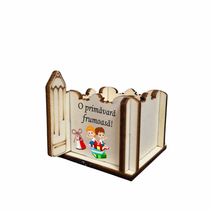Cutie Mini Aranjamente Florale, Lemn, 1 Martie, Profesoara, Educatoare, 7x7x6 cm, CAUV051 - imagine 2
