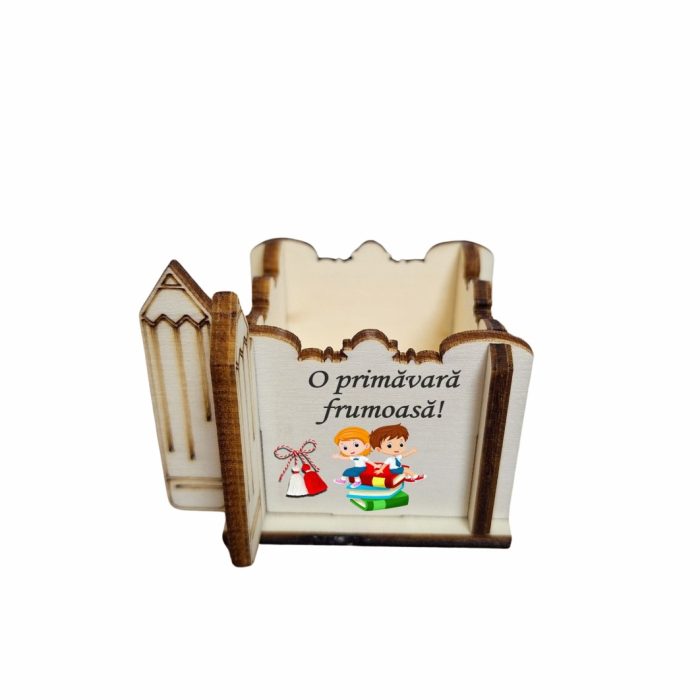 Cutie Mini Aranjamente Florale, Lemn, 1 Martie, Profesoara, Educatoare, 7x7x6 cm, CAUV051 - imagine 3