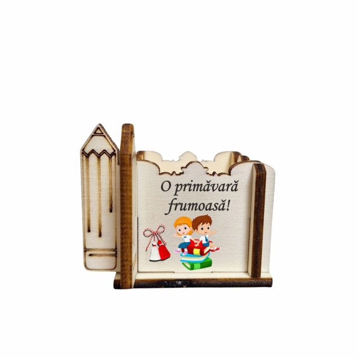 Cutie Mini Aranjamente Florale, Lemn, 1 Martie, Profesoara, Educatoare, 7x7x6 cm, CAUV051 - imagine 1