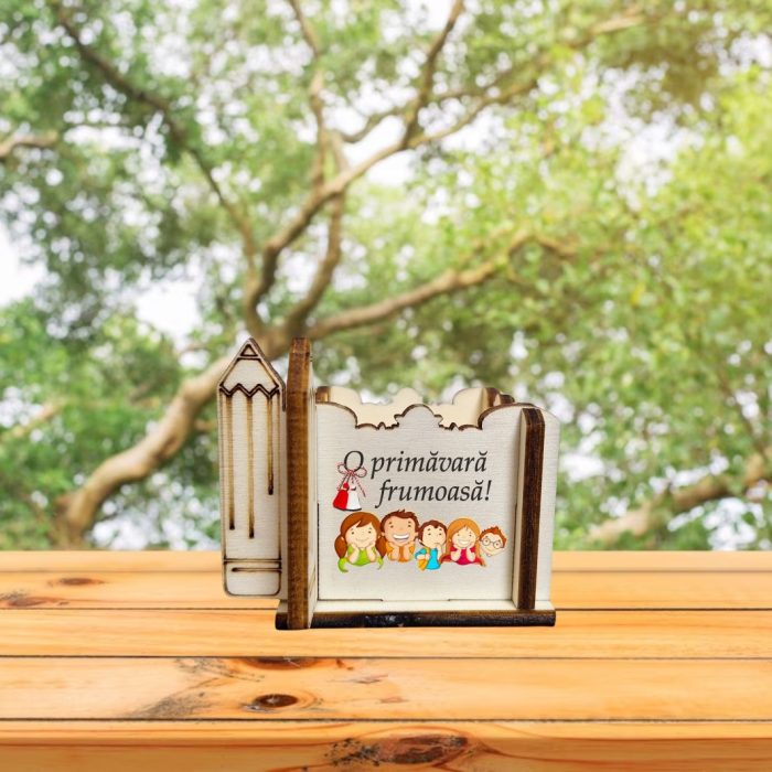 Cutie Mini Aranjamente Florale, Lemn, 1 Martie, Profesoara, Educatoare, 7x7x6 cm, CAUV055 - imagine 5