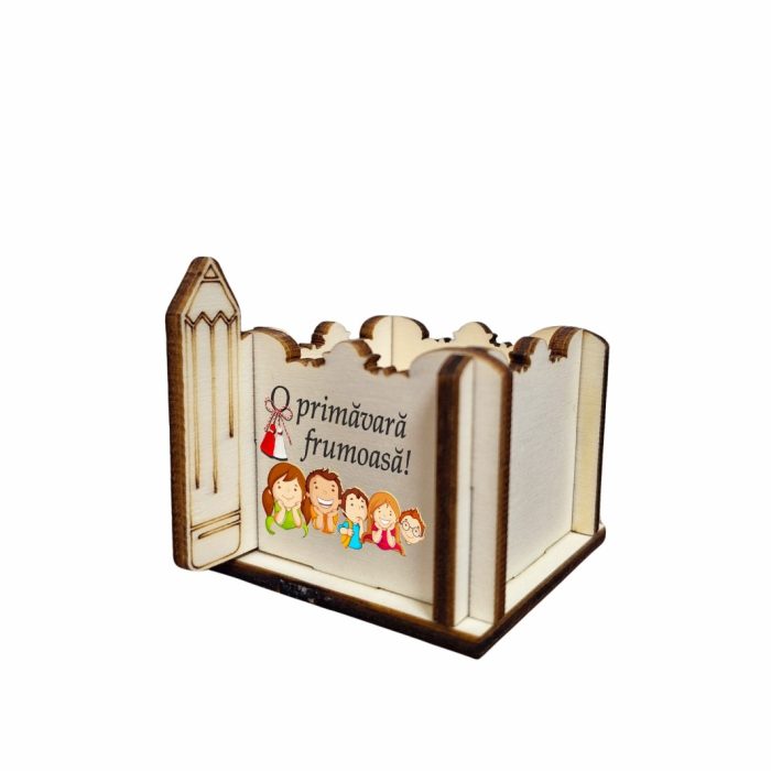 Cutie Mini Aranjamente Florale, Lemn, 1 Martie, Profesoara, Educatoare, 7x7x6 cm, CAUV055 - imagine 2