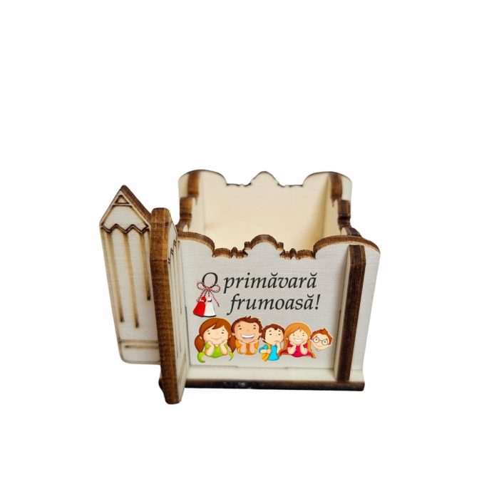 Cutie Mini Aranjamente Florale, Lemn, 1 Martie, Profesoara, Educatoare, 7x7x6 cm, CAUV055 - imagine 3