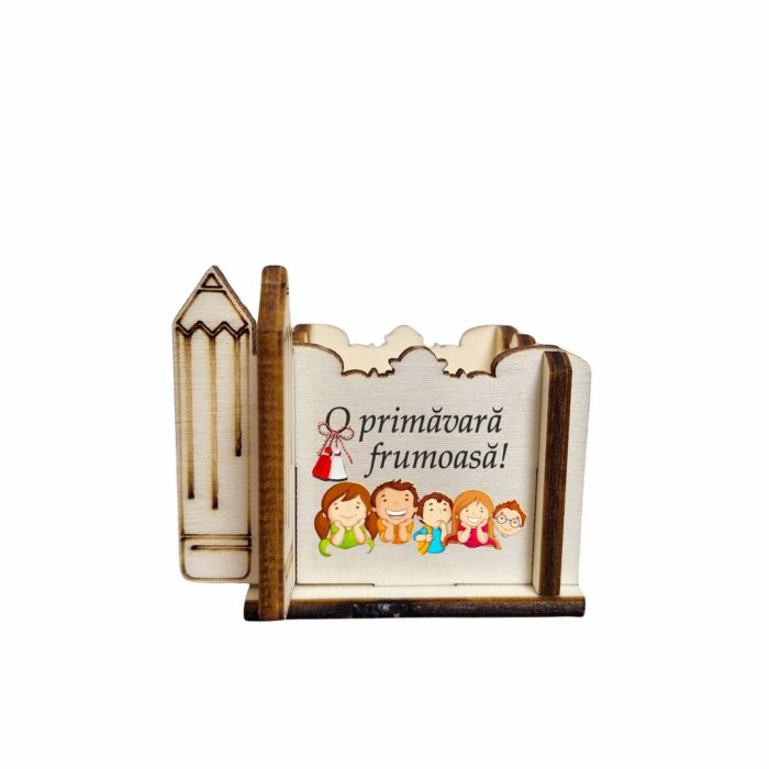 Cutie Mini Aranjamente Florale, Lemn, 1 Martie, Profesoara, Educatoare, 7x7x6 cm, CAUV055 - imagine 1