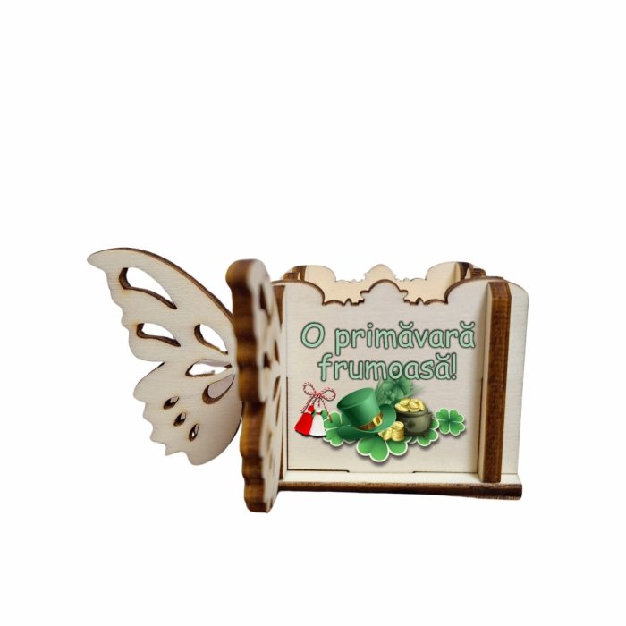 Cutie Mini Aranjamente Florale, Lemn, Fluture, 1 Martie, 10x10x5 cm, CAUV059 - imagine 1