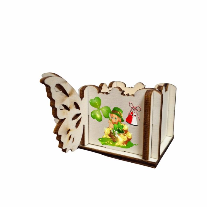Cutie Mini Aranjamente Florale, Lemn, Fluture, 1 Martie, 10x10x5 cm, CAUV061 - imagine 2