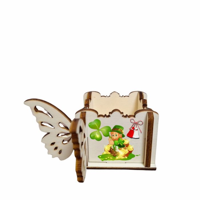 Cutie Mini Aranjamente Florale, Lemn, Fluture, 1 Martie, 10x10x5 cm, CAUV061 - imagine 4