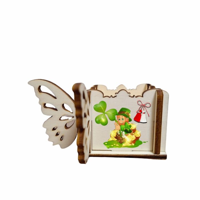 Cutie Mini Aranjamente Florale, Lemn, Fluture, 1 Martie, 10x10x5 cm, CAUV061 - imagine 1
