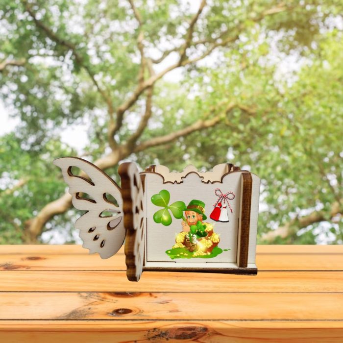 Cutie Mini Aranjamente Florale, Lemn, Fluture, 1 Martie, 10x10x5 cm, CAUV061 - imagine 5