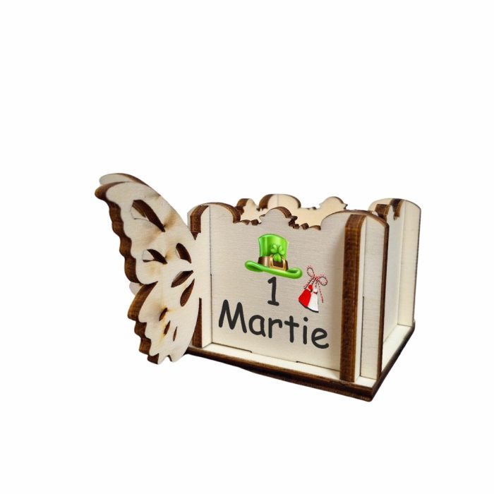 Cutie Mini Aranjamente Florale, Lemn, Fluture, 1 Martie, 10x10x5 cm, CAUV062 - imagine 2