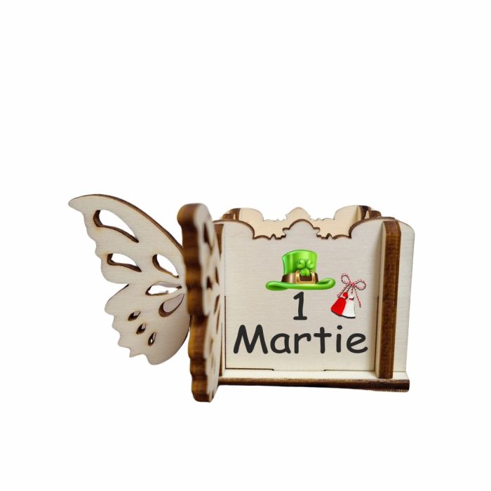 Cutie Mini Aranjamente Florale, Lemn, Fluture, 1 Martie, 10x10x5 cm, CAUV062 - imagine 1