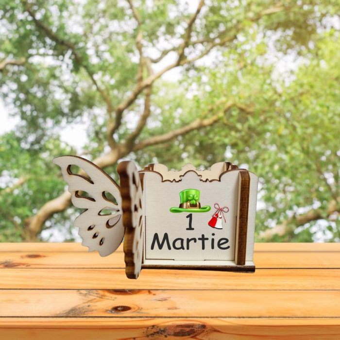 Cutie Mini Aranjamente Florale, Lemn, Fluture, 1 Martie, 10x10x5 cm, CAUV062 - imagine 5