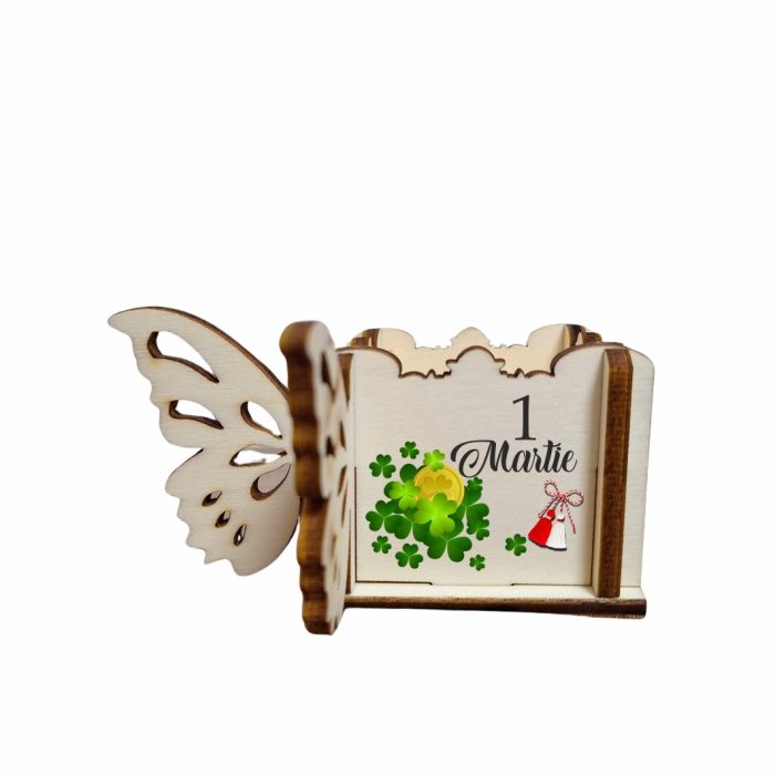Cutie Mini Aranjamente Florale, Lemn, Fluture, 1 Martie, 10x10x5 cm, CAUV063 - imagine 1