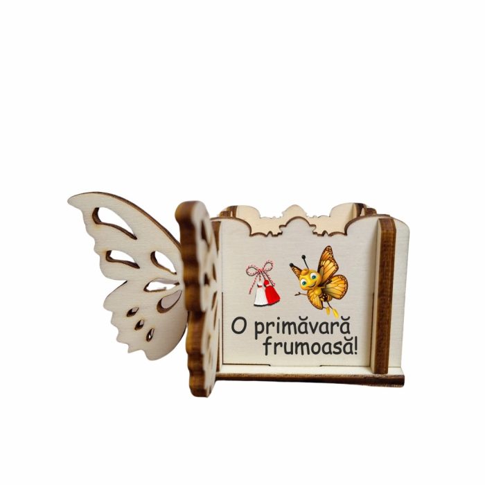 Cutie Mini Aranjamente Florale, Lemn, Fluture, 1 Martie, 10x10x5 cm, CAUV071 - imagine 1