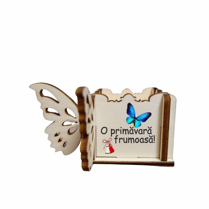 Cutie Mini Aranjamente Florale, Lemn, Fluture, 1 Martie, 10x10x5 cm, CAUV072 - imagine 1