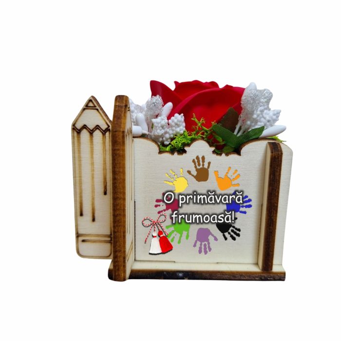 Martisor in Cutie, Trandafir de Sapun, Licheni, 1 Martie, Profesoara, Educatoare, 7x7x6 cm, Rosu, CMUV027 - imagine 2