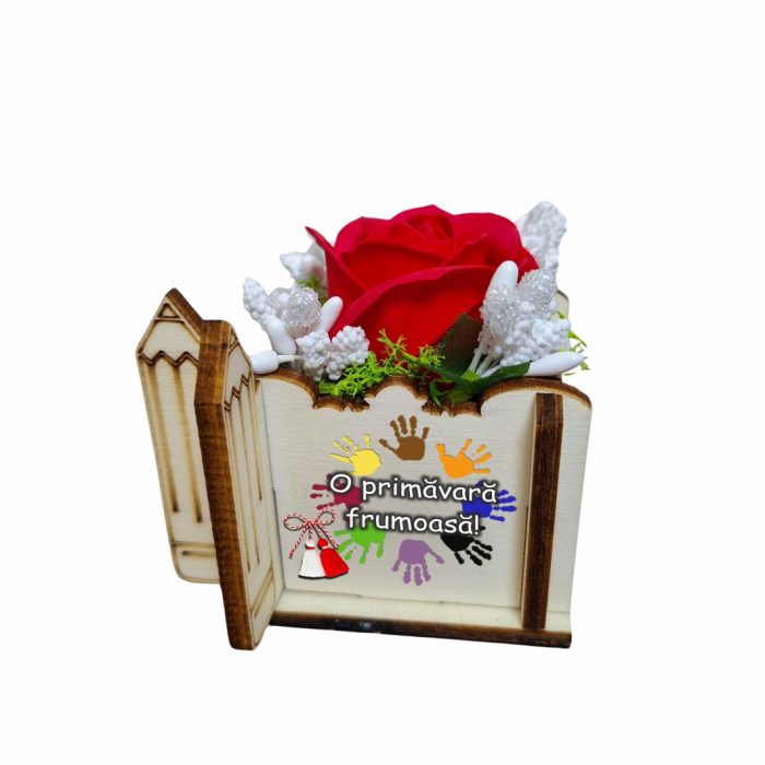 Martisor in Cutie, Trandafir de Sapun, Licheni, 1 Martie, Profesoara, Educatoare, 7x7x6 cm, Rosu, CMUV027 - imagine 1