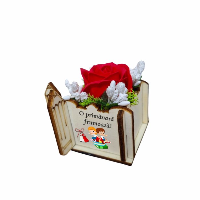 Martisor in Cutie, Trandafir de Sapun, Licheni, 1 Martie, Profesoara, Educatoare, 7x7x6 cm, Rosu, CMUV028 - imagine 3
