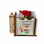Martisor in Cutie, Trandafir de Sapun, Licheni, 1 Martie, Profesoara, Educatoare, 7x7x6 cm, Rosu, CMUV028 - imagine 2