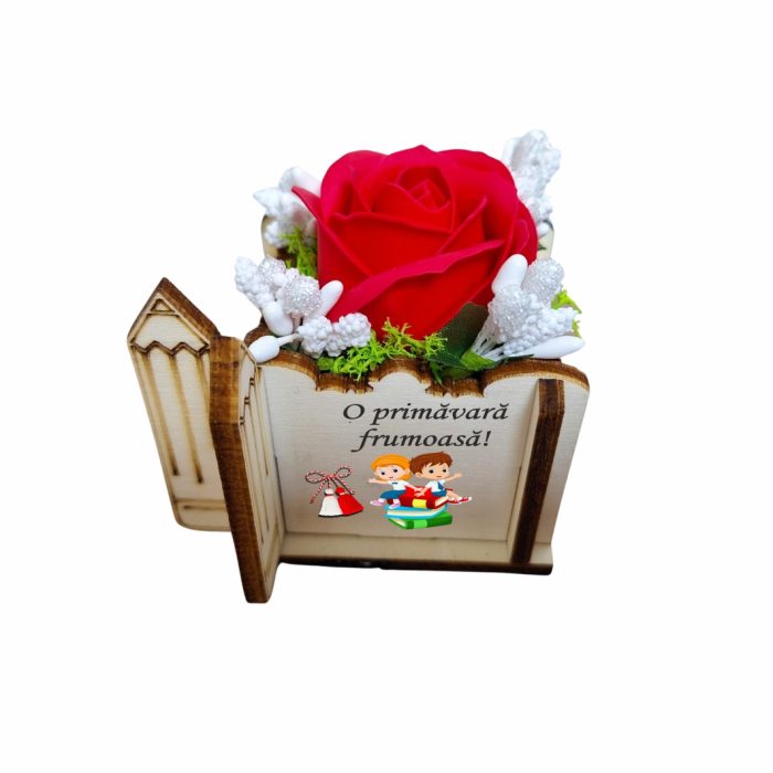 Martisor in Cutie, Trandafir de Sapun, Licheni, 1 Martie, Profesoara, Educatoare, 7x7x6 cm, Rosu, CMUV028 - imagine 4