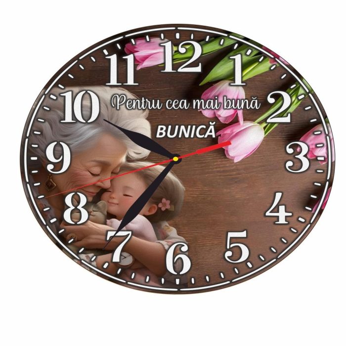 Ceas personalizat pentru bunica, Lemn, 40x40cm, CSMUV003 - imagine 4