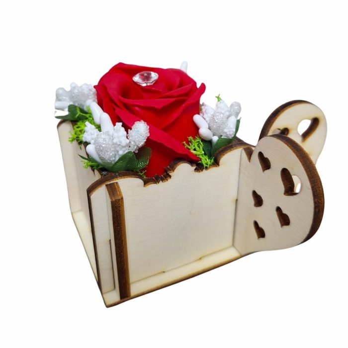 Martisor in Cutie, Trandafir de Sapun, Licheni, Te iubesc, 9,5x9,5 cm, Rosu, CMUV003 - imagine 4