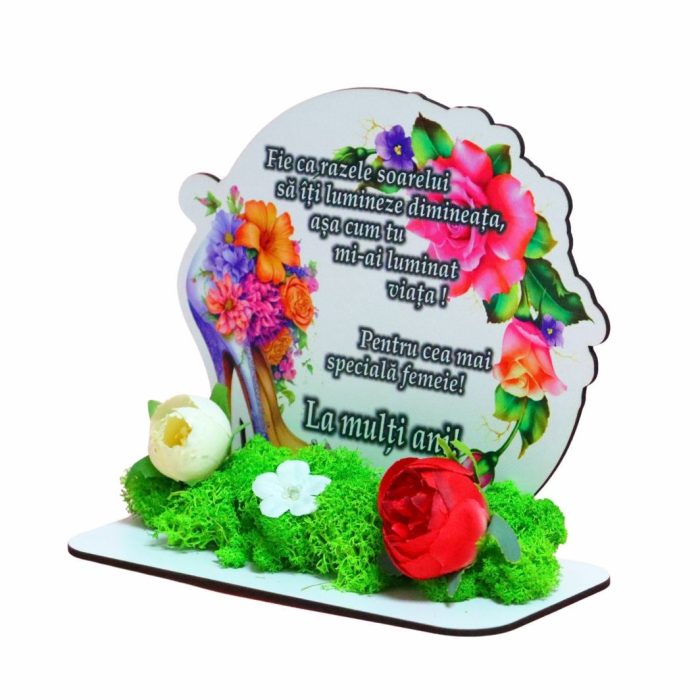 Decoratiune cu licheni, Martie, Aniversar, Lemn, 17x15 cm, DCFUV003 - imagine 3