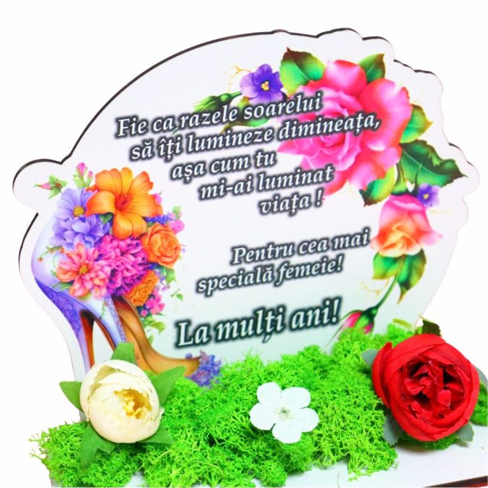 Decoratiune cu licheni, Martie, Aniversar, Lemn, 17x15 cm, DCFUV003 - imagine 2