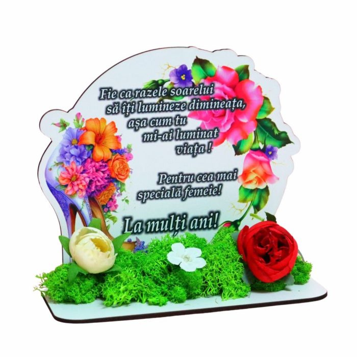 Decoratiune cu licheni, Martie, Aniversar, Lemn, 17x15 cm, DCFUV003 - imagine 5