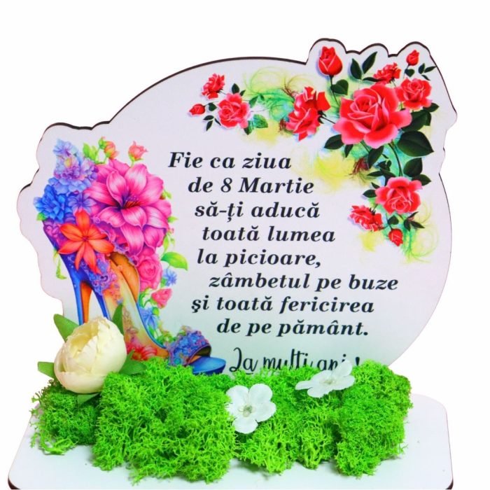 Decoratiune cu licheni, Martie, Aniversar, Lemn, 17x16 cm, DCFUV005 - imagine 2