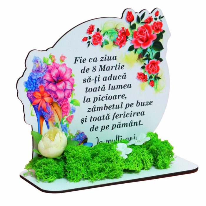 Decoratiune cu licheni, Martie, Aniversar, Lemn, 17x16 cm, DCFUV005 - imagine 5