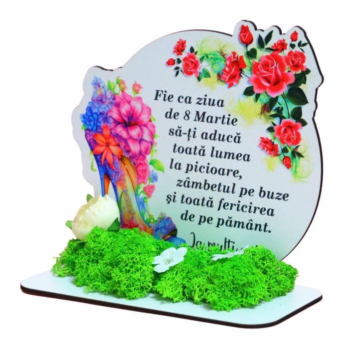 Decoratiune cu licheni, Martie, Aniversar, Lemn, 17x16 cm, DCFUV005 - imagine 3