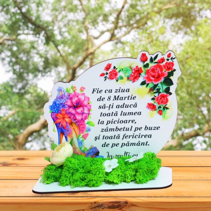 Decoratiune cu licheni, Martie, Aniversar, Lemn, 17x16 cm, DCFUV005 - imagine 4