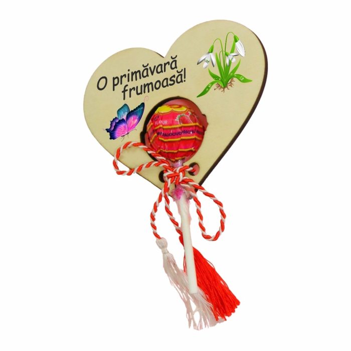 Martisor, Bomboana Chupa Chups, Inima, Lemn, 10x8 cm, Primavara, MBUV003 - imagine 3