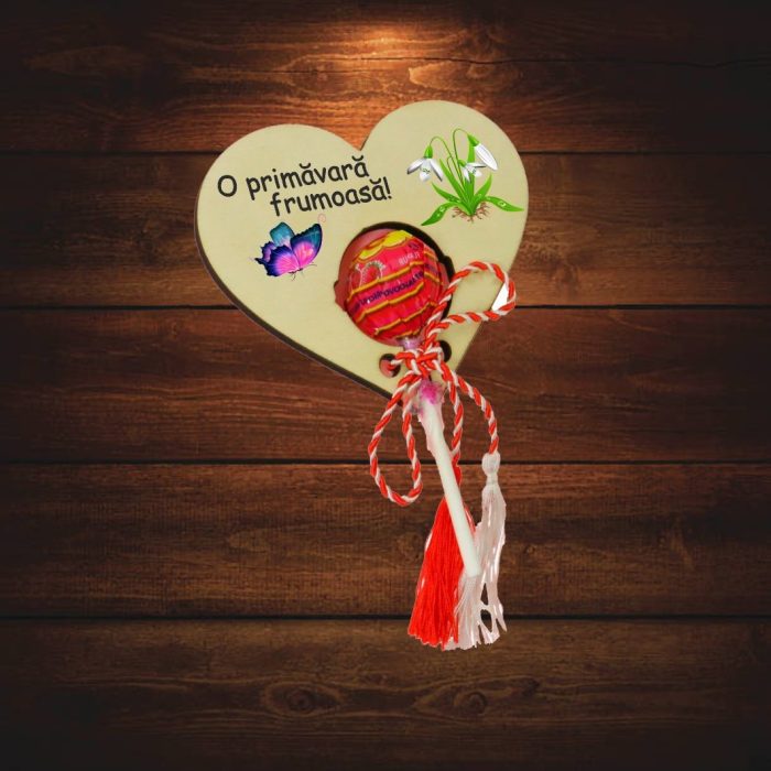 Martisor, Bomboana Chupa Chups, Inima, Lemn, 10x8 cm, Primavara, MBUV003 - imagine 5