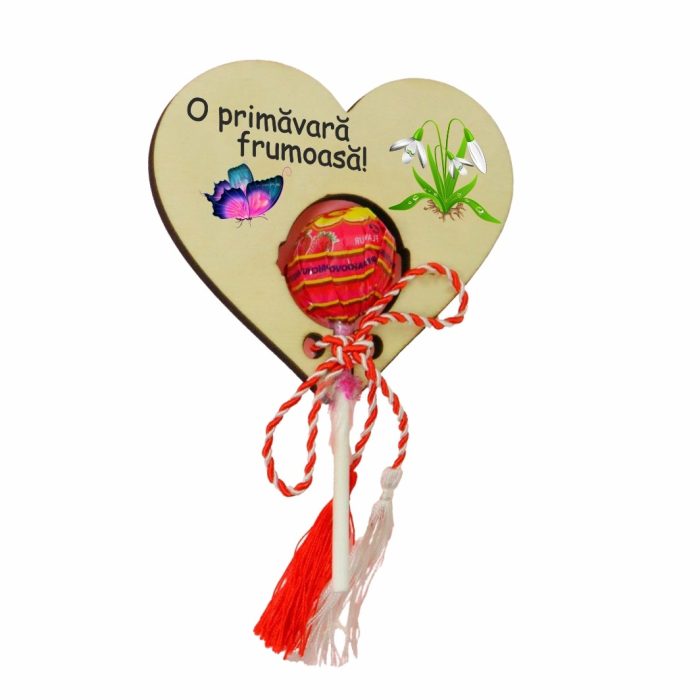 Martisor, Bomboana Chupa Chups, Inima, Lemn, 10x8 cm, Primavara, MBUV003 - imagine 2
