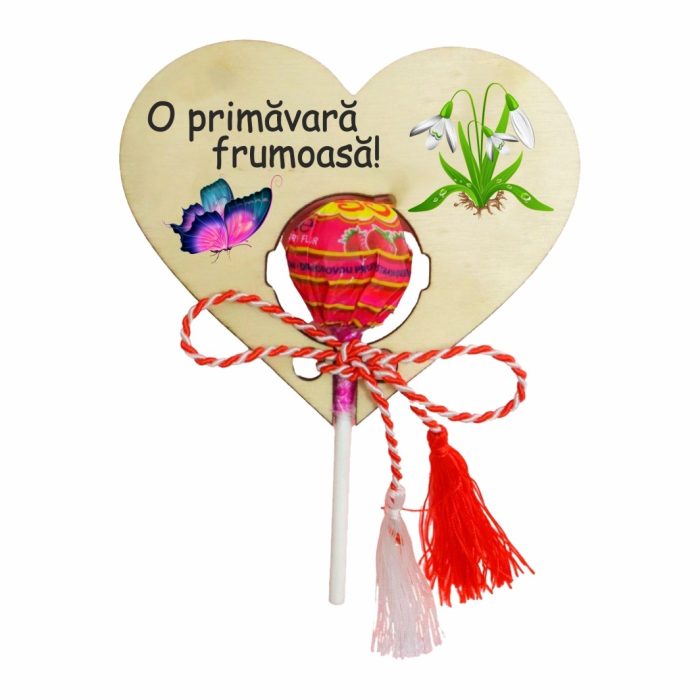 Martisor, Baza acadea, Inima, Lemn, 10x8 cm, Primavara, BBUV003 - imagine 2