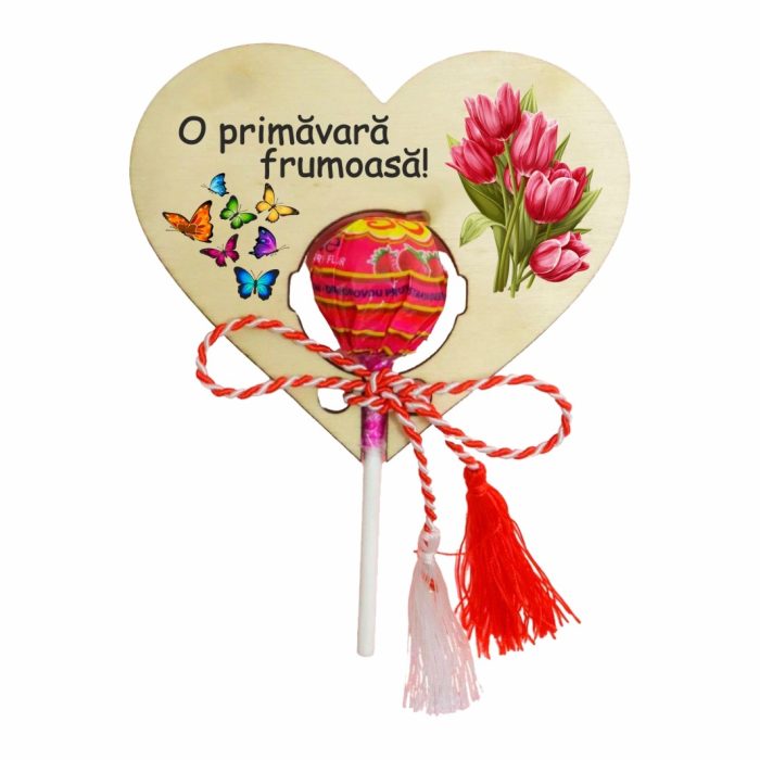 Martisor, Baza acadea, Inima, Lemn, 10x8 cm, Primavara, BBUV005 - imagine 2