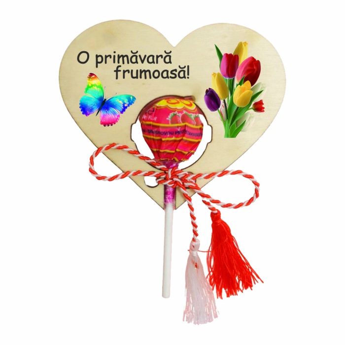 Martisor, Baza acadea, Inima, Lemn, 10x8 cm, Primavara, BBUV006 - imagine 2