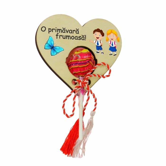 Martisor, Bomboana Chupa Chups, Inima, Lemn, 10x8 cm, Primavara, MBUV008 - imagine 2