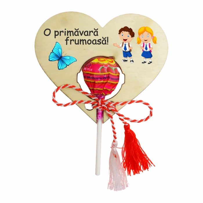 Martisor, Bomboana Chupa Chups, Inima, Lemn, 10x8 cm, Primavara, MBUV008 - imagine 1