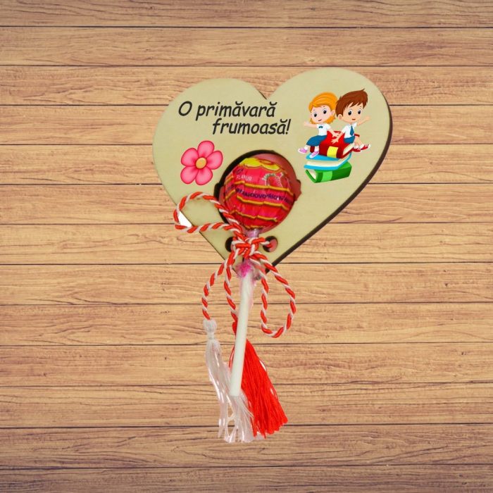 Martisor, Bomboana Chupa Chups, Inima, Lemn, 10x8 cm, Primavara, MBUV009 - imagine 4