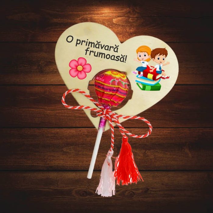 Martisor, Bomboana Chupa Chups, Inima, Lemn, 10x8 cm, Primavara, MBUV009 - imagine 5