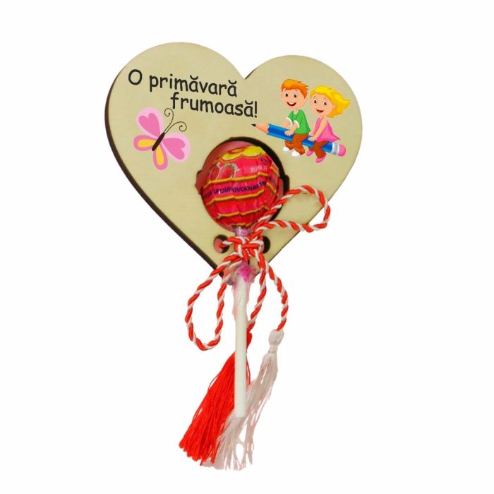 Martisor, Bomboana Chupa Chups, Inima, Lemn, 10x8 cm, Primavara, MBUV010 - imagine 2