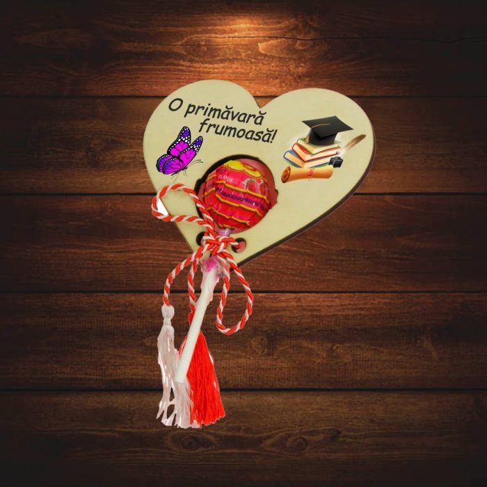 Martisor, Bomboana Chupa Chups, Inima, Lemn, 10x8 cm, Primavara, MBUV011 - imagine 4