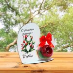 Decoratiune cu licheni si trandafir criogenat rosu, Martie, Aniversar, Lemn, 20x19 cm, SPGUV015 - imagine 5