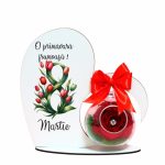 Decoratiune cu licheni si trandafir criogenat rosu, Martie, Aniversar, Lemn, 20x19 cm, SPGUV015