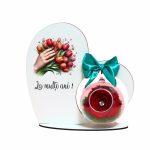 Decoratiune cu licheni si trandafir criogenat rosu, Martie, Aniversar, Lemn, 20x19 cm, SPGUV020