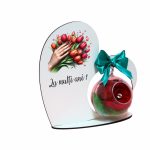 Decoratiune cu licheni si trandafir criogenat rosu, Martie, Aniversar, Lemn, 20x19 cm, SPGUV020 - imagine 2